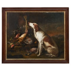 A Large 18th Century Oil Painting of a Seated Hound
