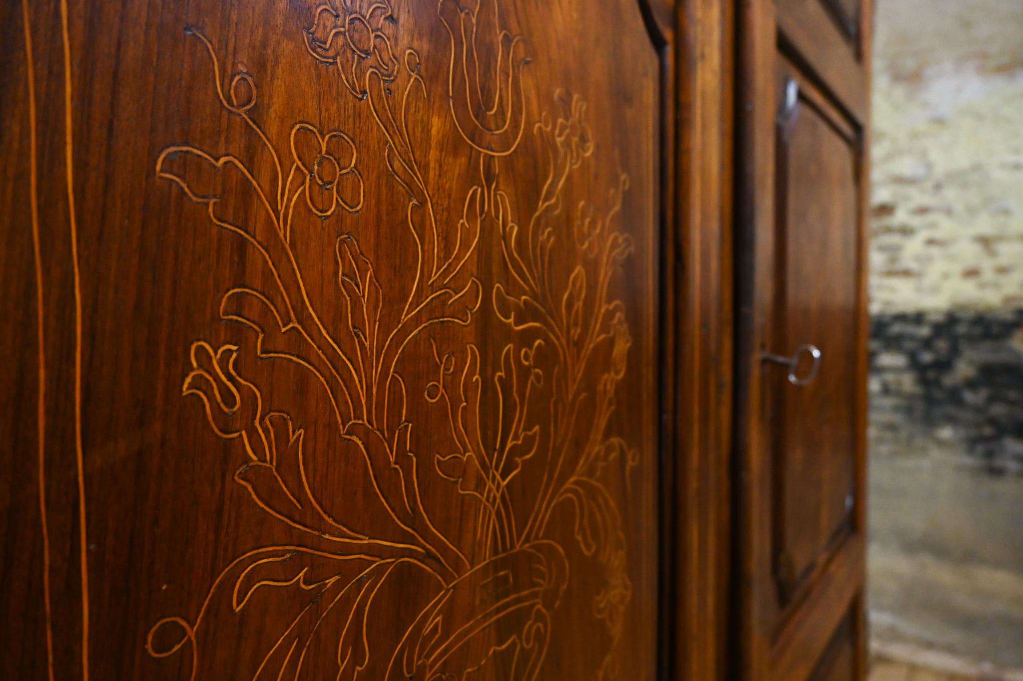 18th Century and Earlier 18th Century Spanish, Catalonian Walnut & Boxwood Inlay Armoire - Cupboard For Sale