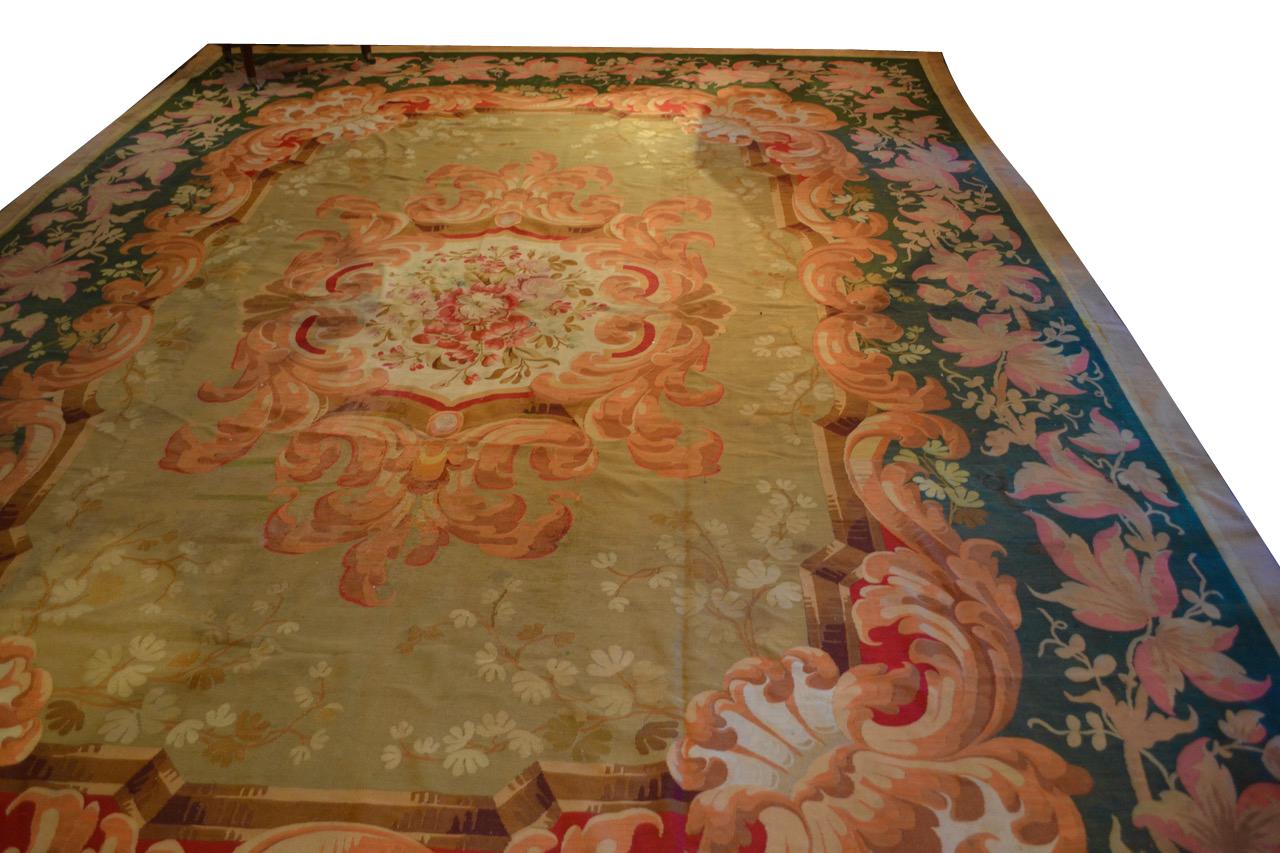 Large 19hC French Aubusson Carpet in Flowery and Leafy Tropical Hues For Sale 6