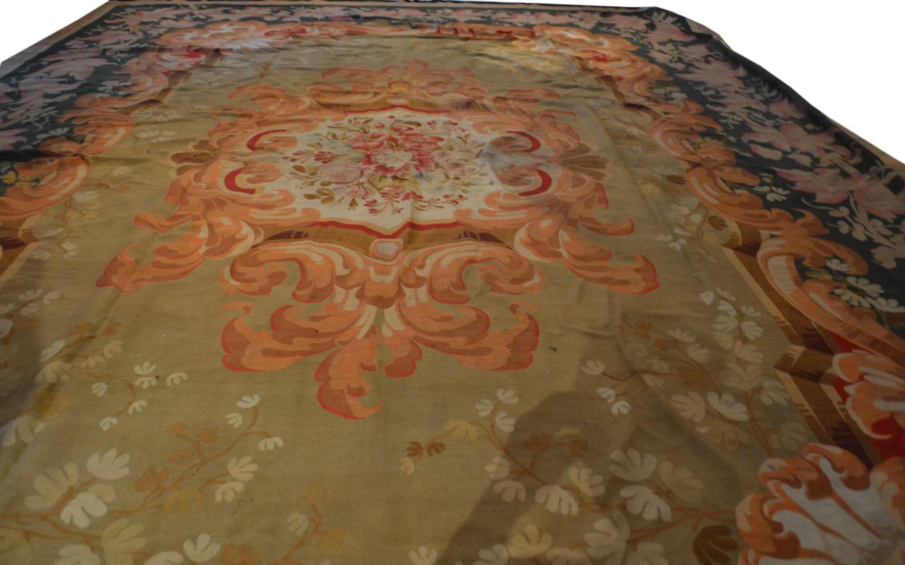 Large 19hC French Aubusson Carpet in Flowery and Leafy Tropical Hues For Sale 7