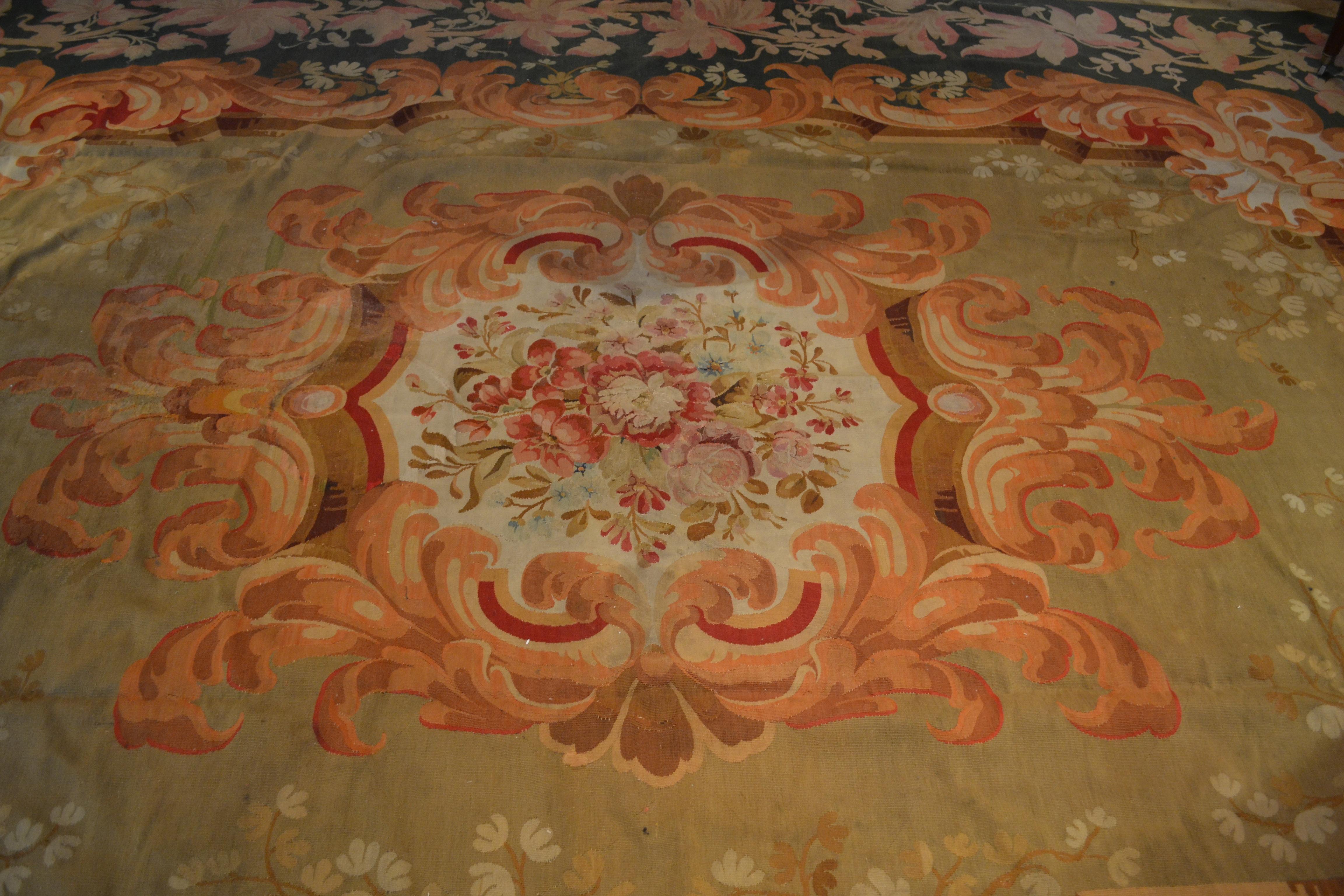 Large 19hC French Aubusson Carpet in Flowery and Leafy Tropical Hues For Sale 8