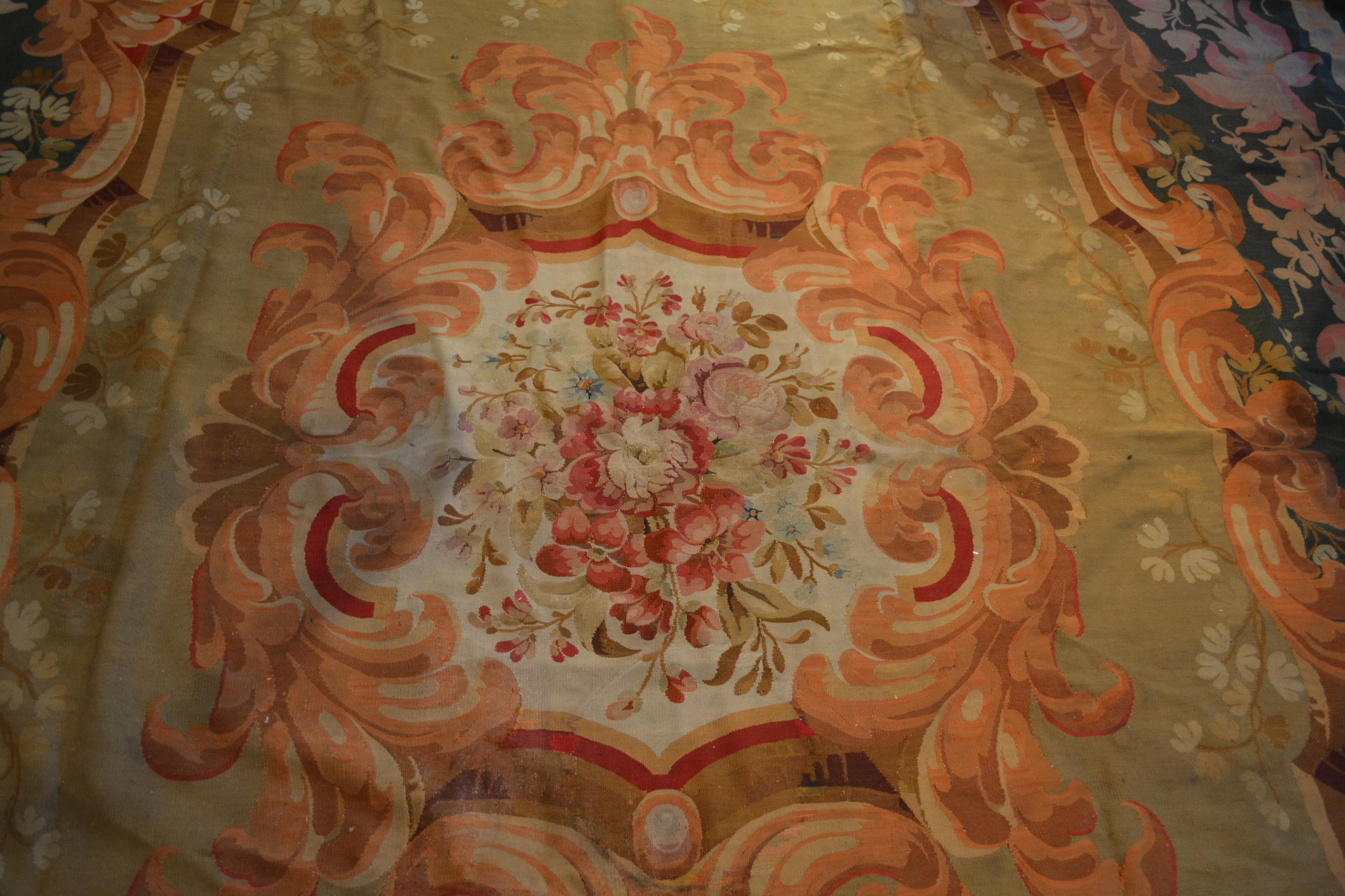Large 19hC French Aubusson Carpet in Flowery and Leafy Tropical Hues For Sale 9