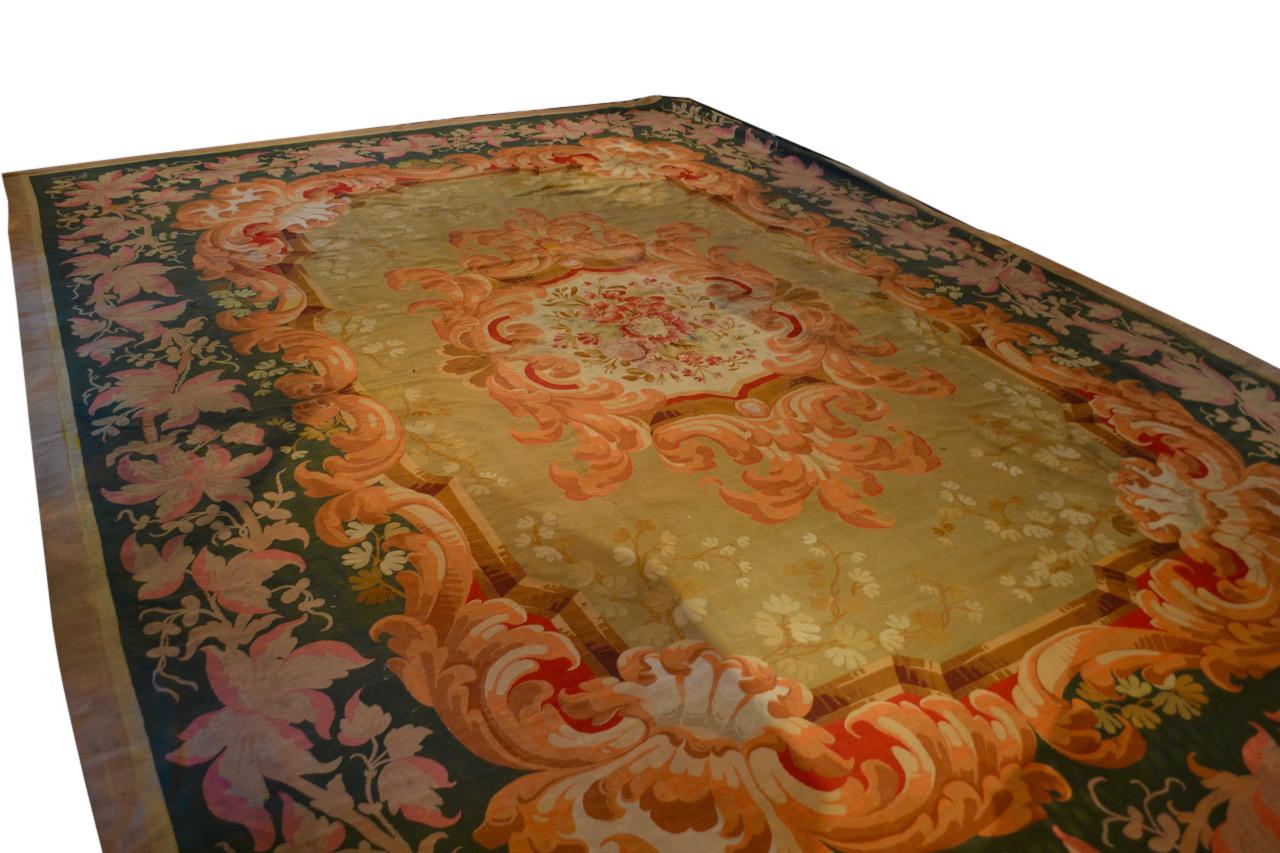 Woven Large 19hC French Aubusson Carpet in Flowery and Leafy Tropical Hues For Sale