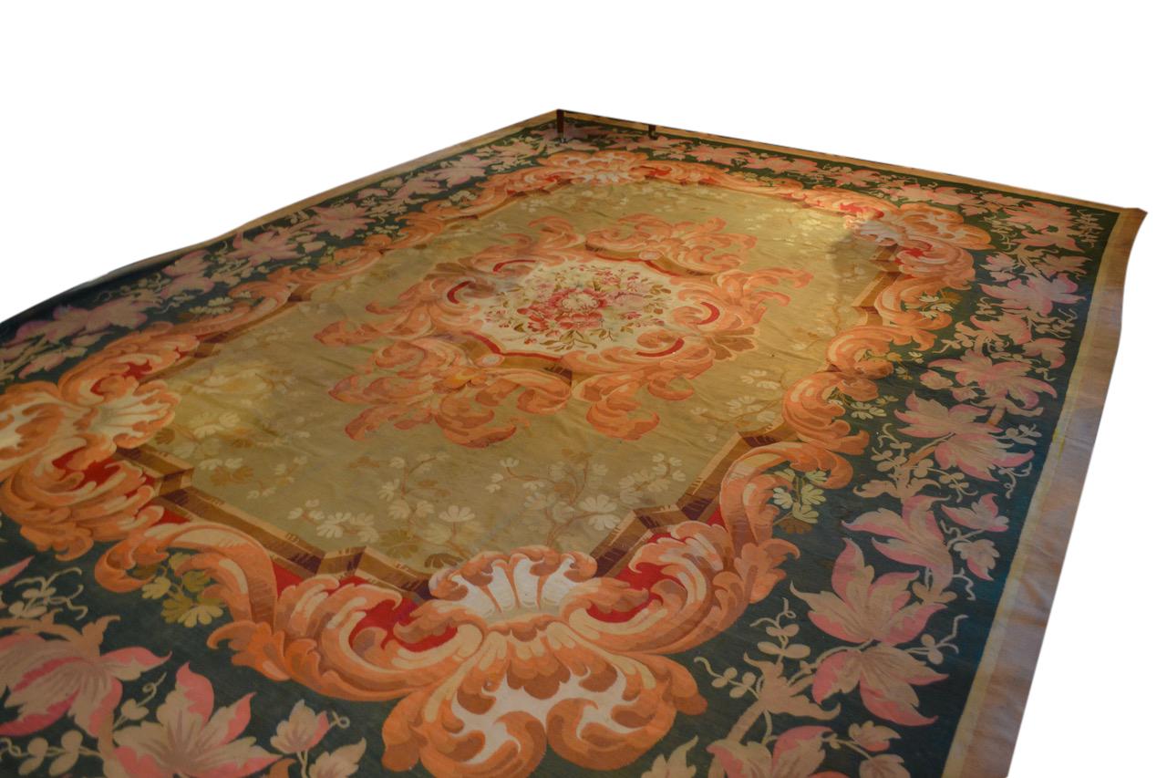 Large 19hC French Aubusson Carpet in Flowery and Leafy Tropical Hues In Good Condition For Sale In Vancouver, British Columbia