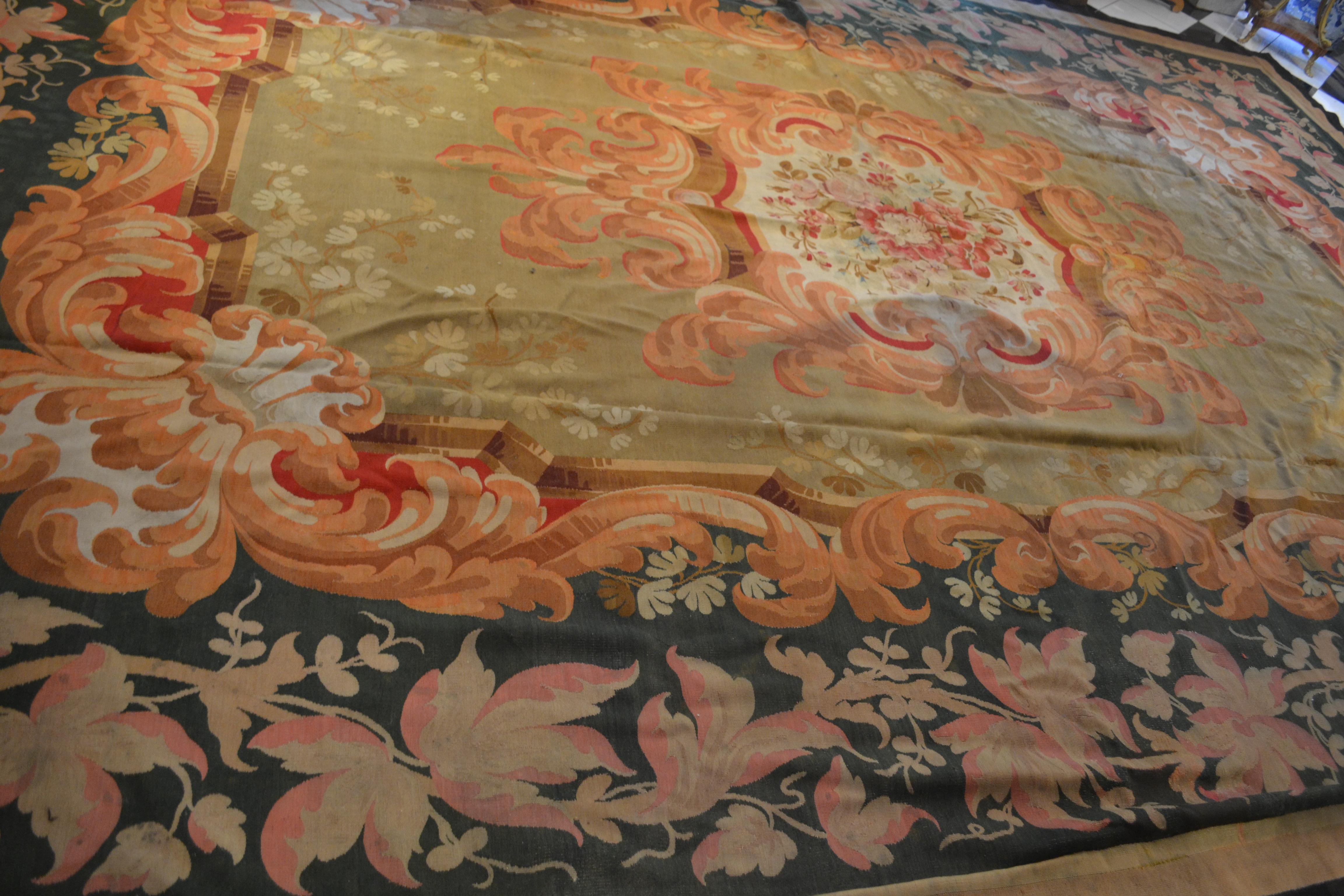 19th Century Large 19hC French Aubusson Carpet in Flowery and Leafy Tropical Hues For Sale