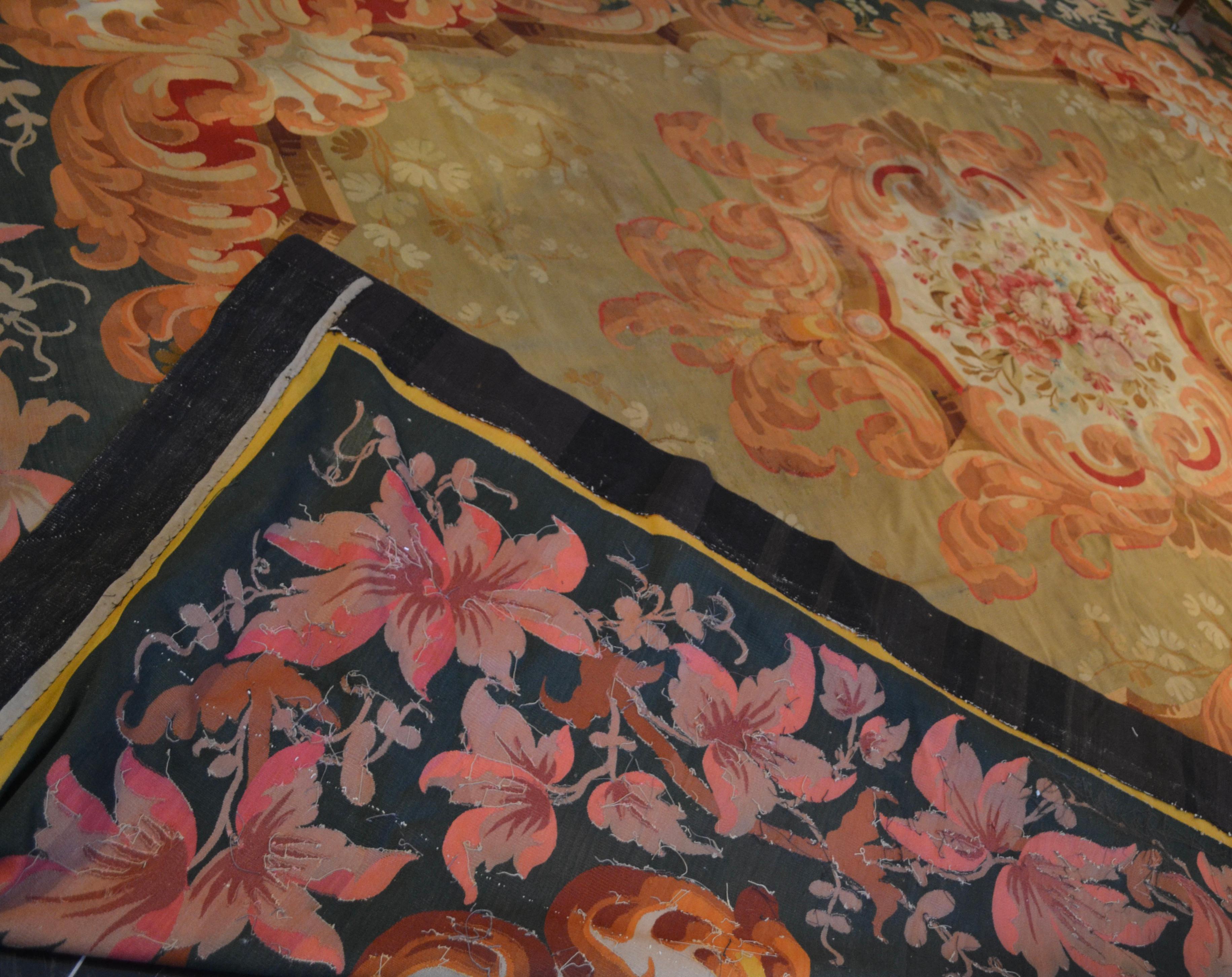 Large 19hC French Aubusson Carpet in Flowery and Leafy Tropical Hues For Sale 1