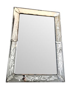Large 1920s Venetian Mirror with Etched Mirrored Frame