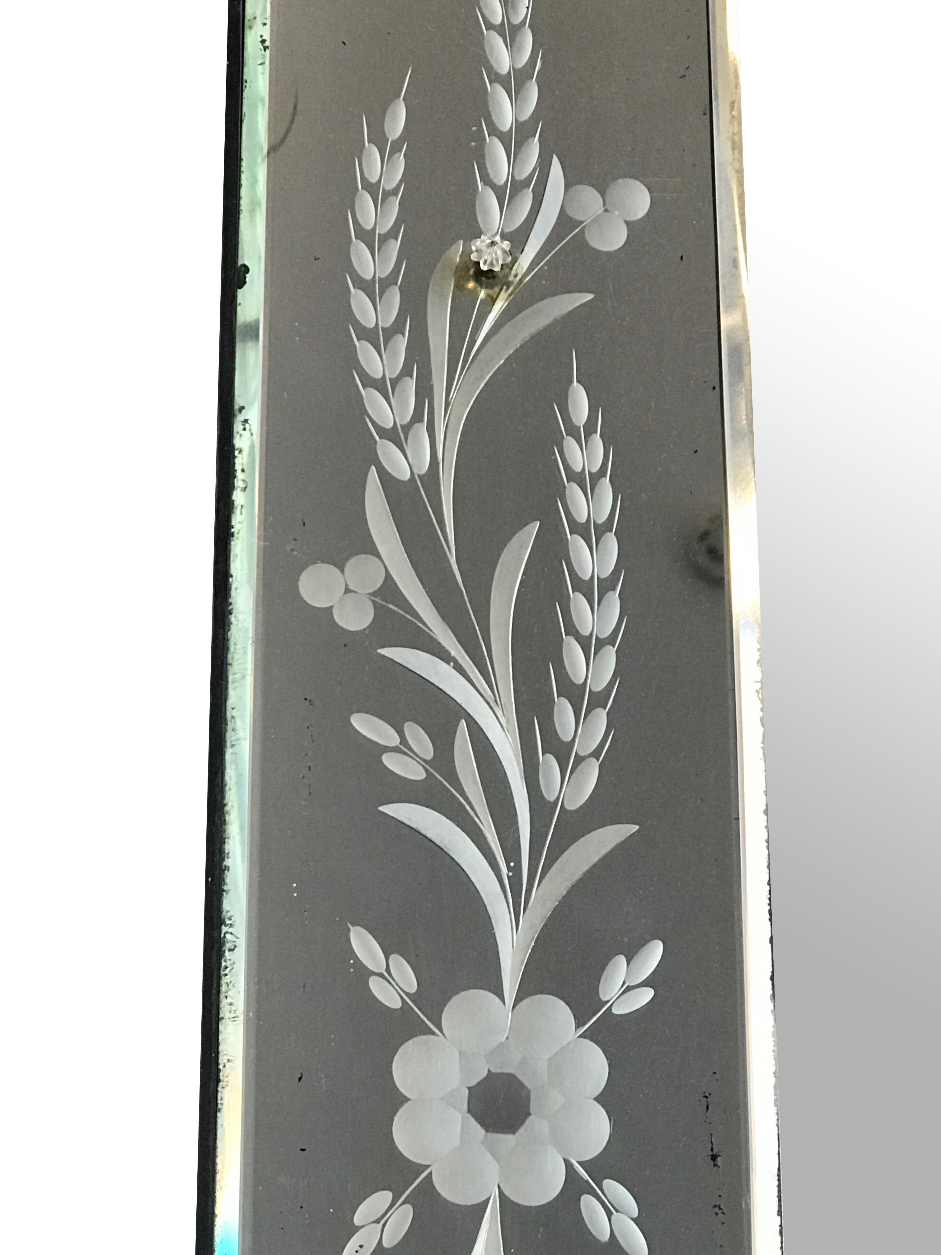 Italian Large 1920s Venetian Mirror with Etched Mirrored Frame