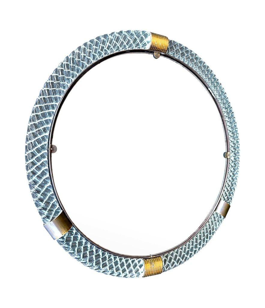 Un gran espejo circular de cristal de Murano y latón de los años 40, de Barovier y Toso en venta 4