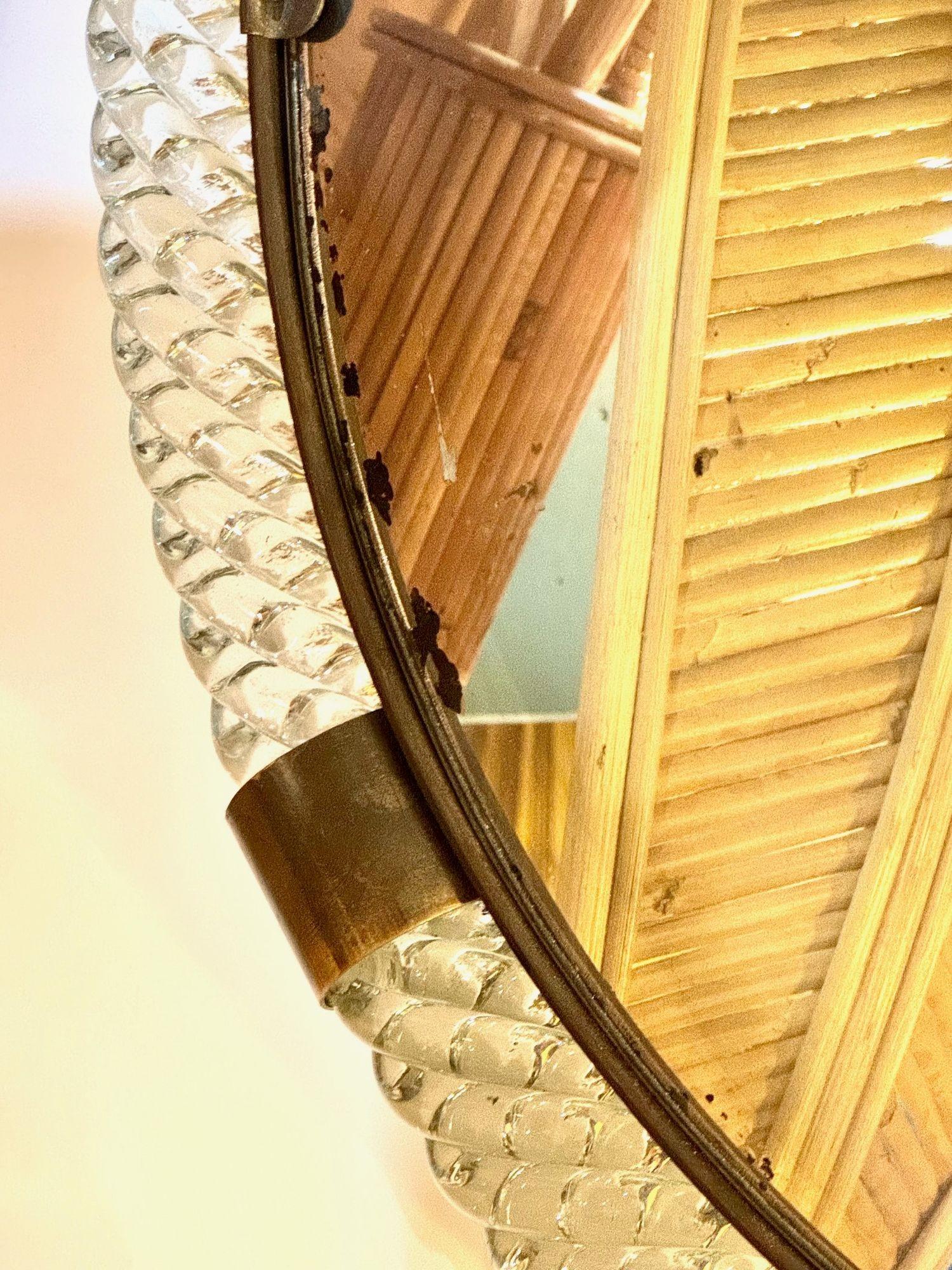 Un gran espejo circular de cristal de Murano y latón de los años 40, de Barovier y Toso en venta 12