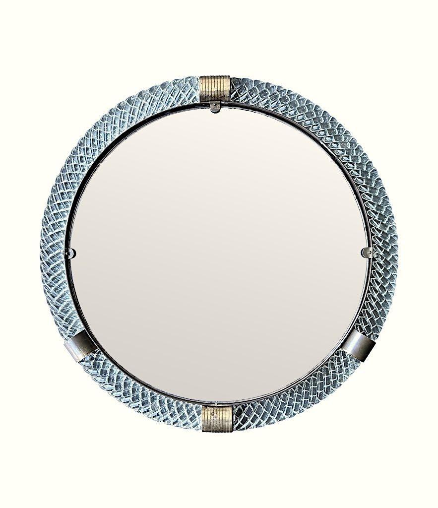 Un gran espejo circular de cristal de Murano y latón de los años 40, de Barovier y Toso en Bueno estado para la venta en London, GB