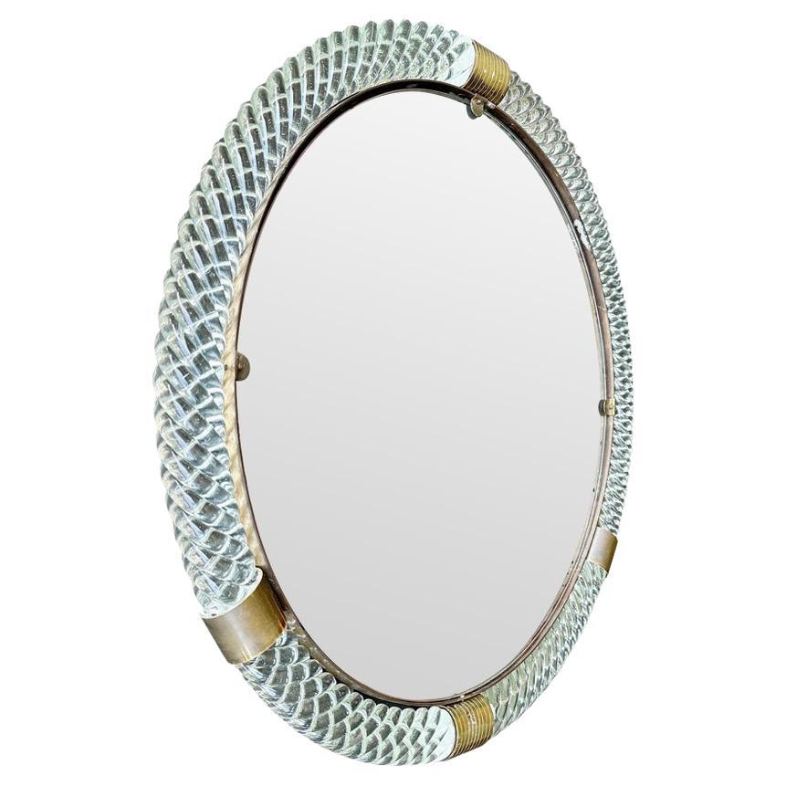 A large 1940s circular Murano glass and brass mirror by Barovier and Toso