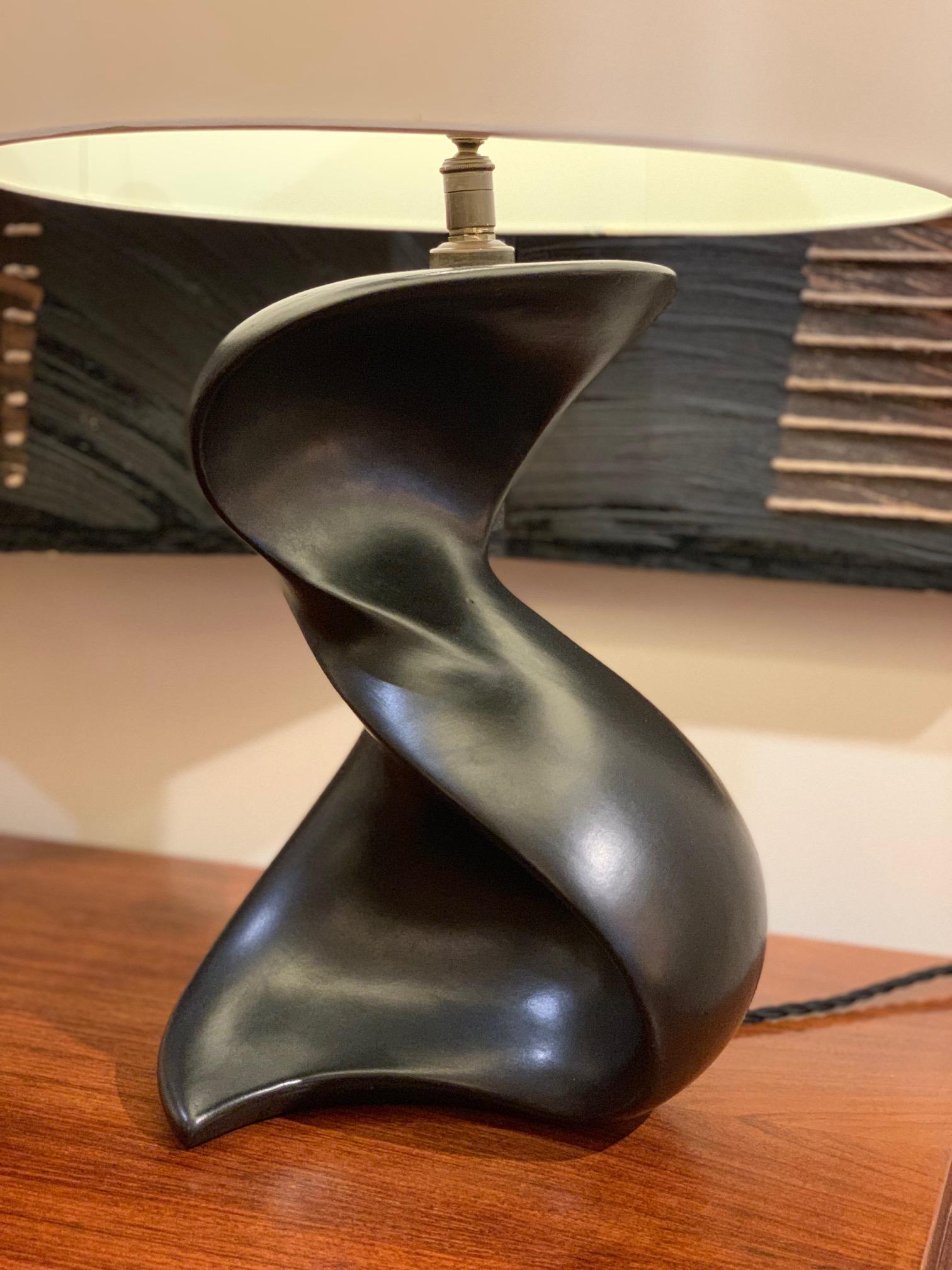 Mid-Century Modern Large 1950s Black Ceramic Freeform Table Lamp
