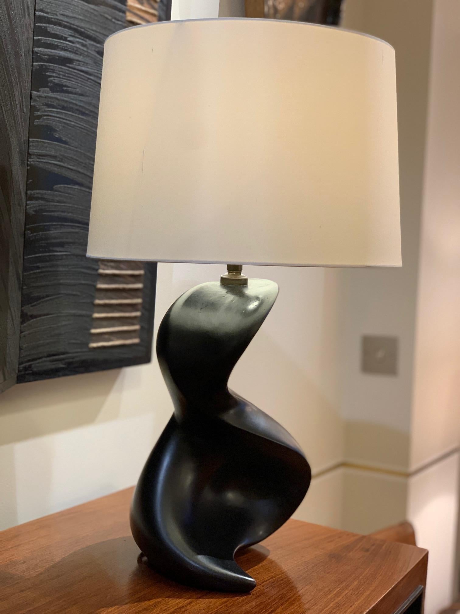 French Large 1950s Black Ceramic Freeform Table Lamp
