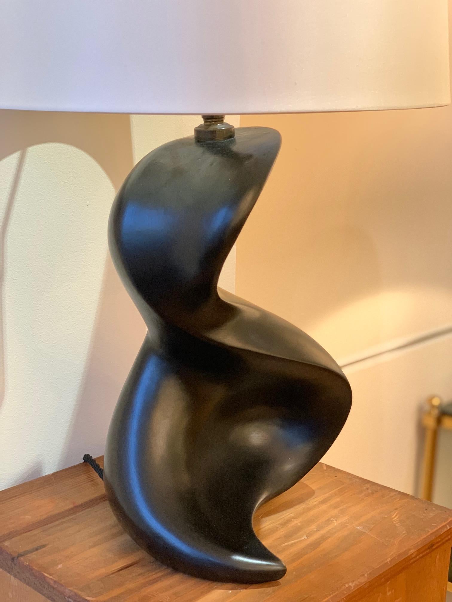 Large 1950s Black Ceramic Freeform Table Lamp 1
