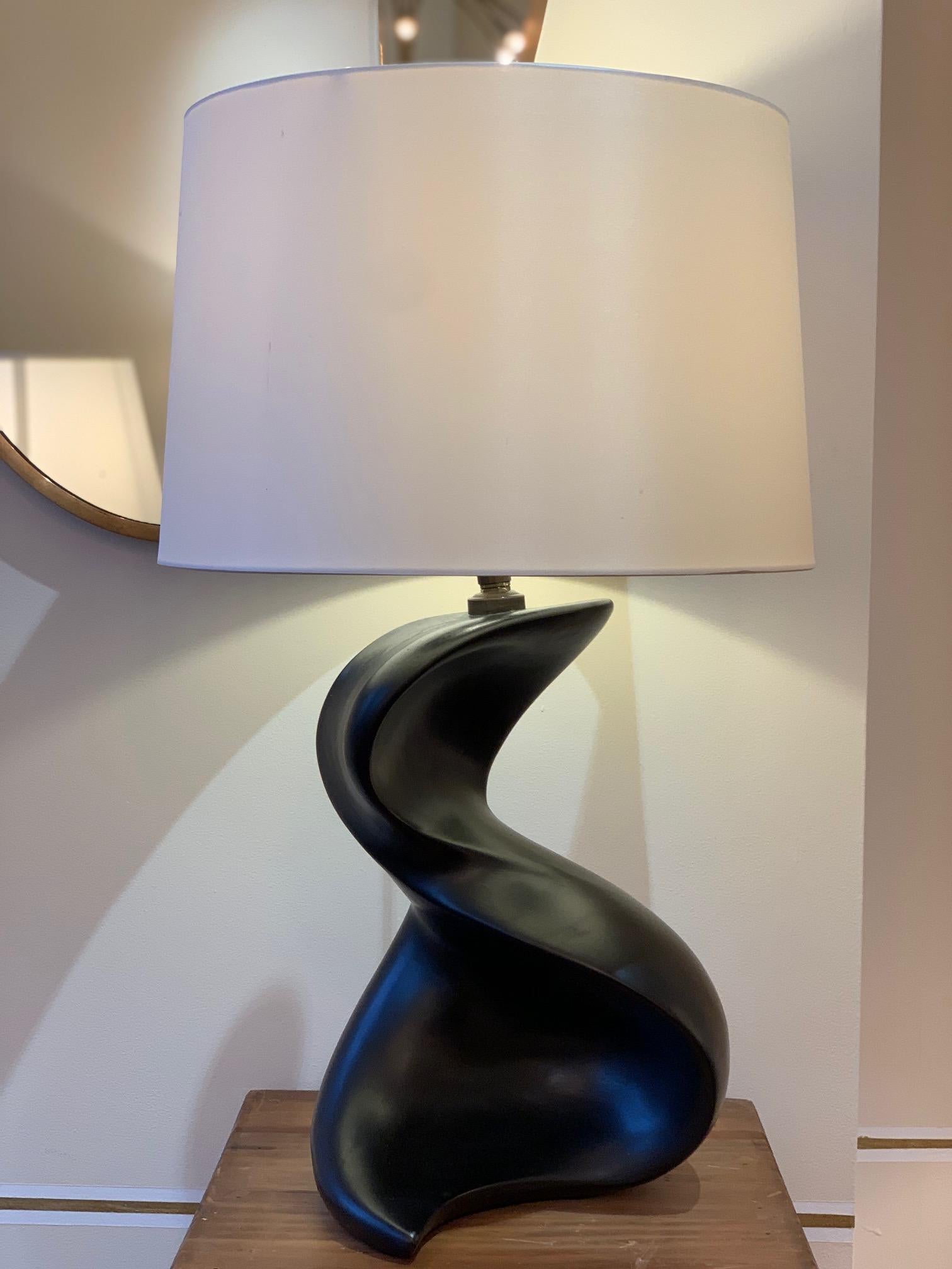 Large 1950s Black Ceramic Freeform Table Lamp 2