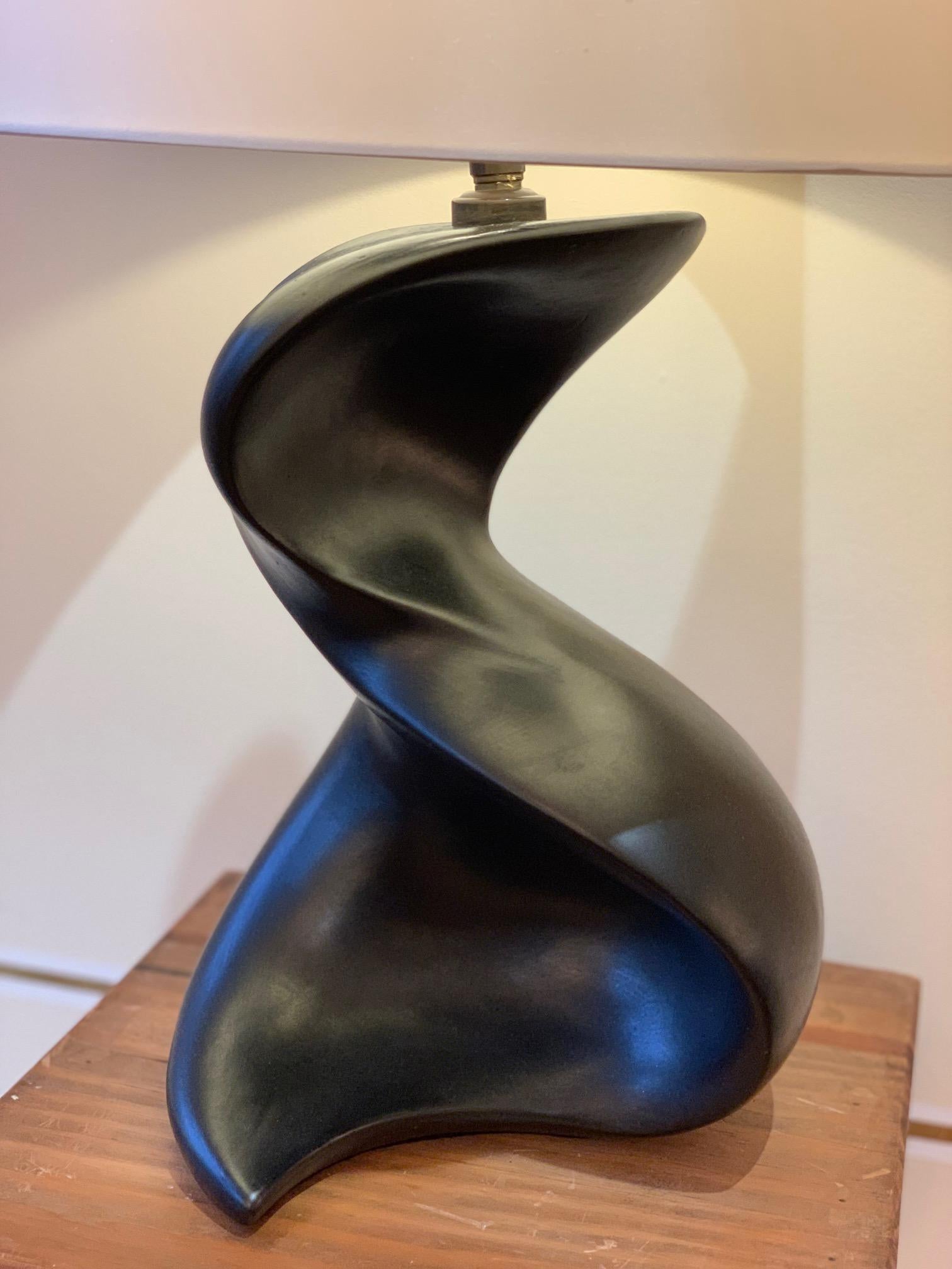 Large 1950s Black Ceramic Freeform Table Lamp 3