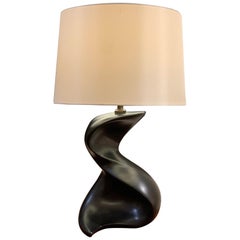 Large 1950s Black Ceramic Freeform Table Lamp