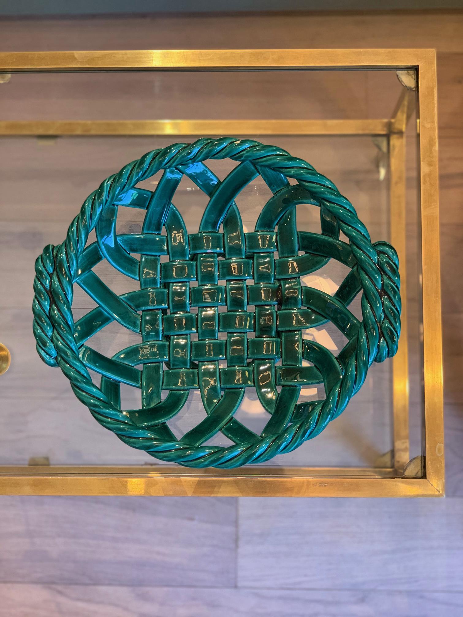 Mid-Century Modern Large 1950s Emerald Green Ceramic Bowl, Attributed to Jerome Massier