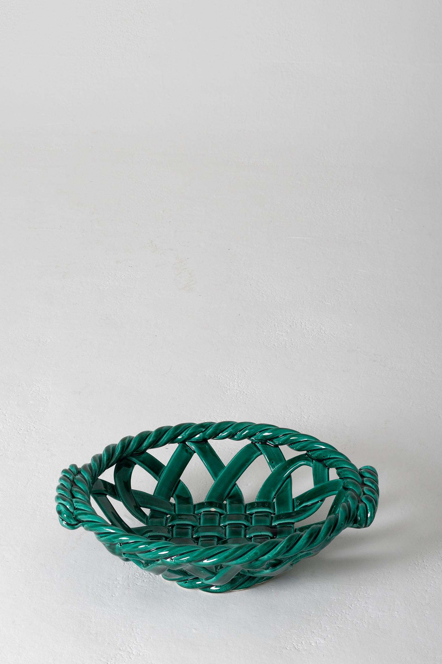 20th Century Large 1950s Emerald Green Ceramic Bowl, Attributed to Jerome Massier