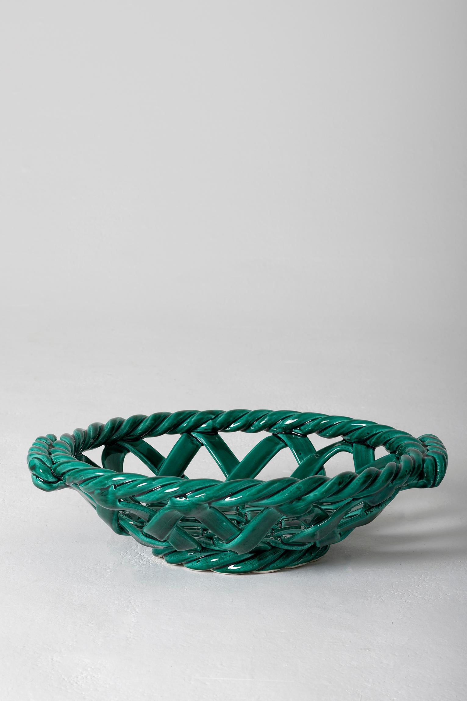 Large 1950s Emerald Green Ceramic Bowl, Attributed to Jerome Massier 1