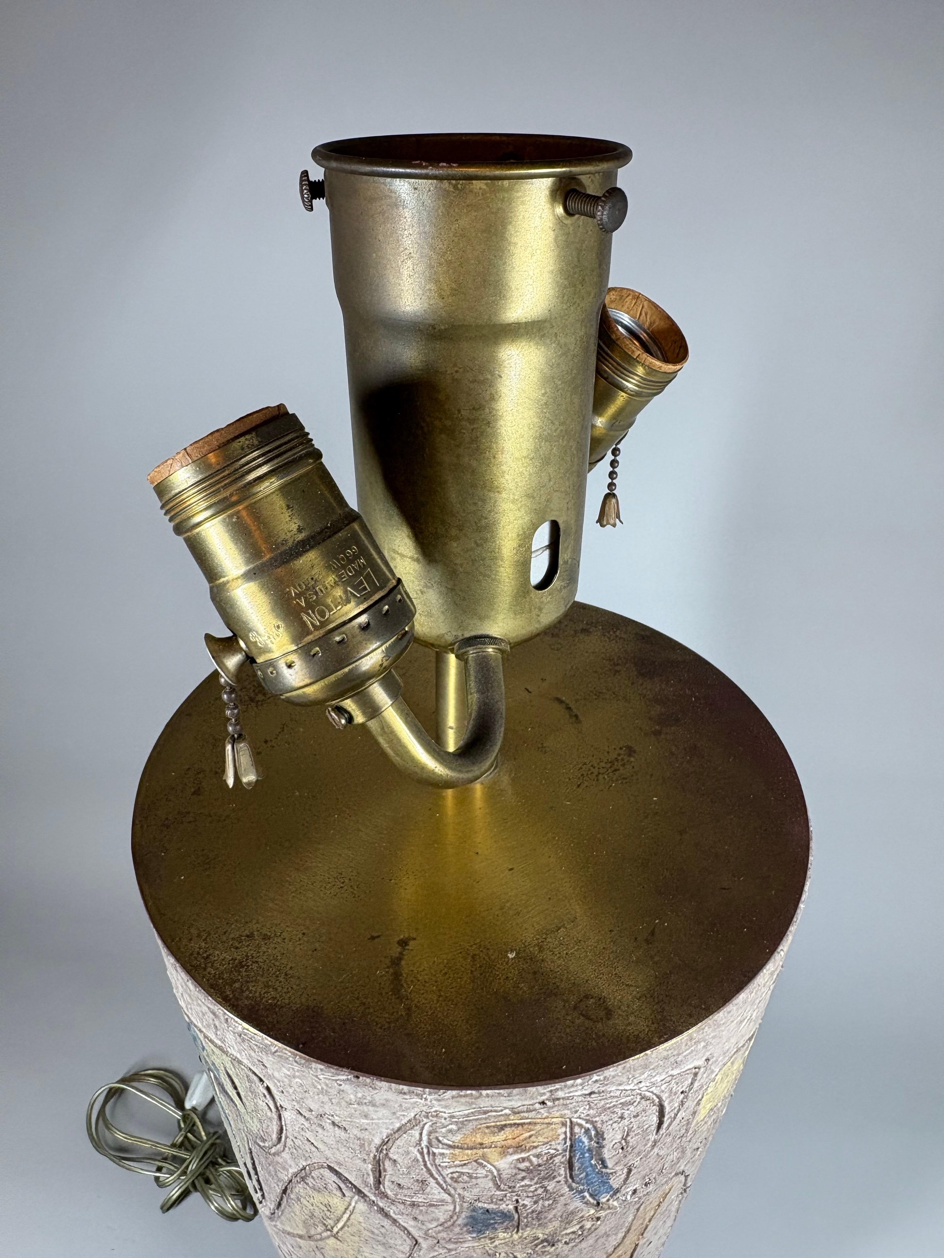 A large 1960's glazed ceramic hand-carved and decorated lamp im Angebot 2