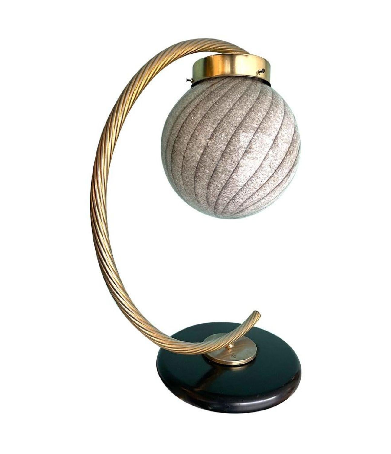 A large 1960s Italian Venini Murano glass shaded brass arc lamp For Sale 4