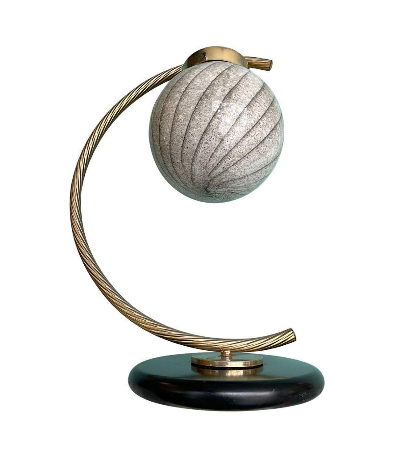 A large 1960s Italian Venini Murano glass shaded brass arc lamp For Sale 6