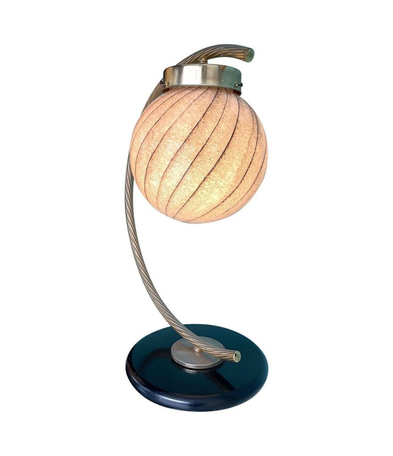 A large 1960s Italian Venini Murano glass shaded brass arc lamp For Sale 7