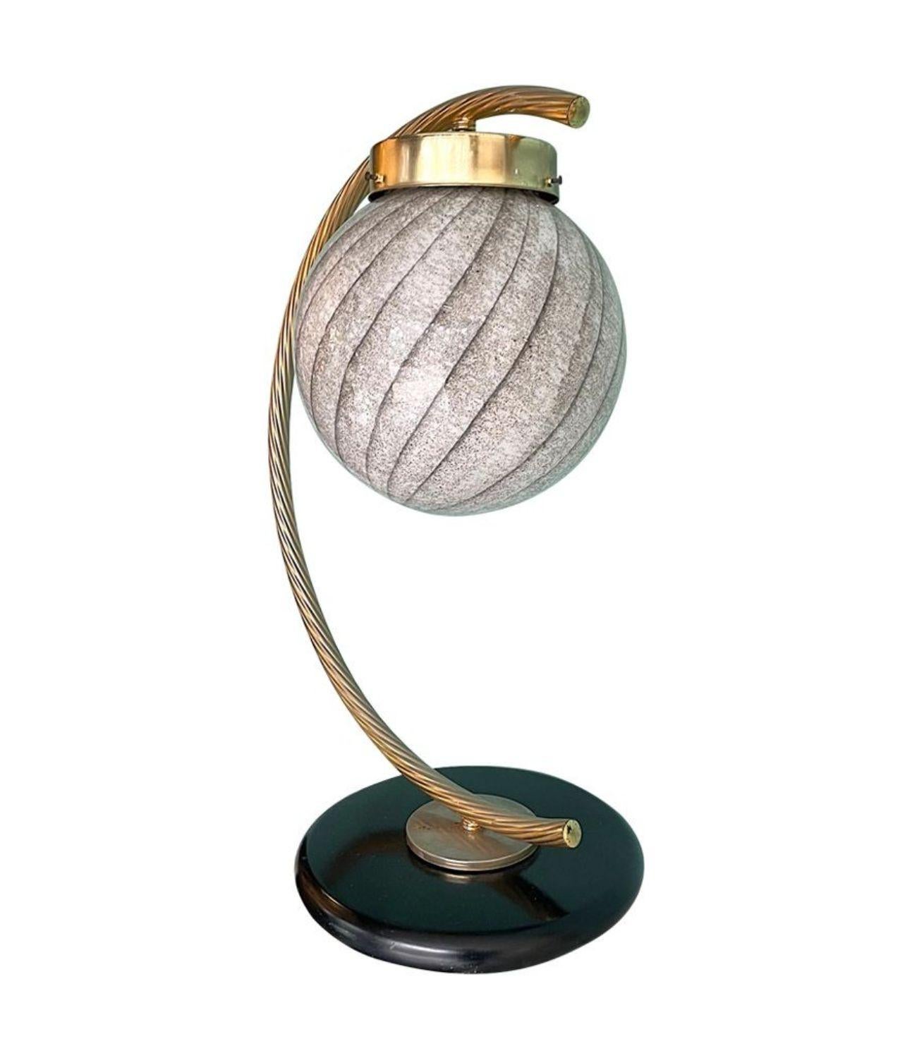 Mid-20th Century A large 1960s Italian Venini Murano glass shaded brass arc lamp For Sale