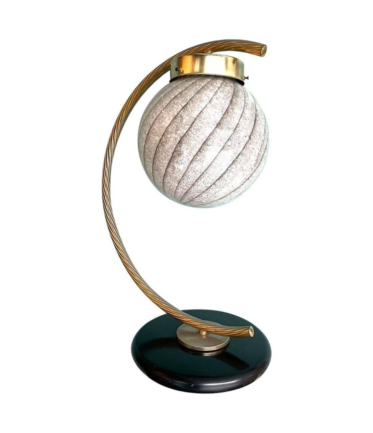 Brass A large 1960s Italian Venini Murano glass shaded brass arc lamp For Sale