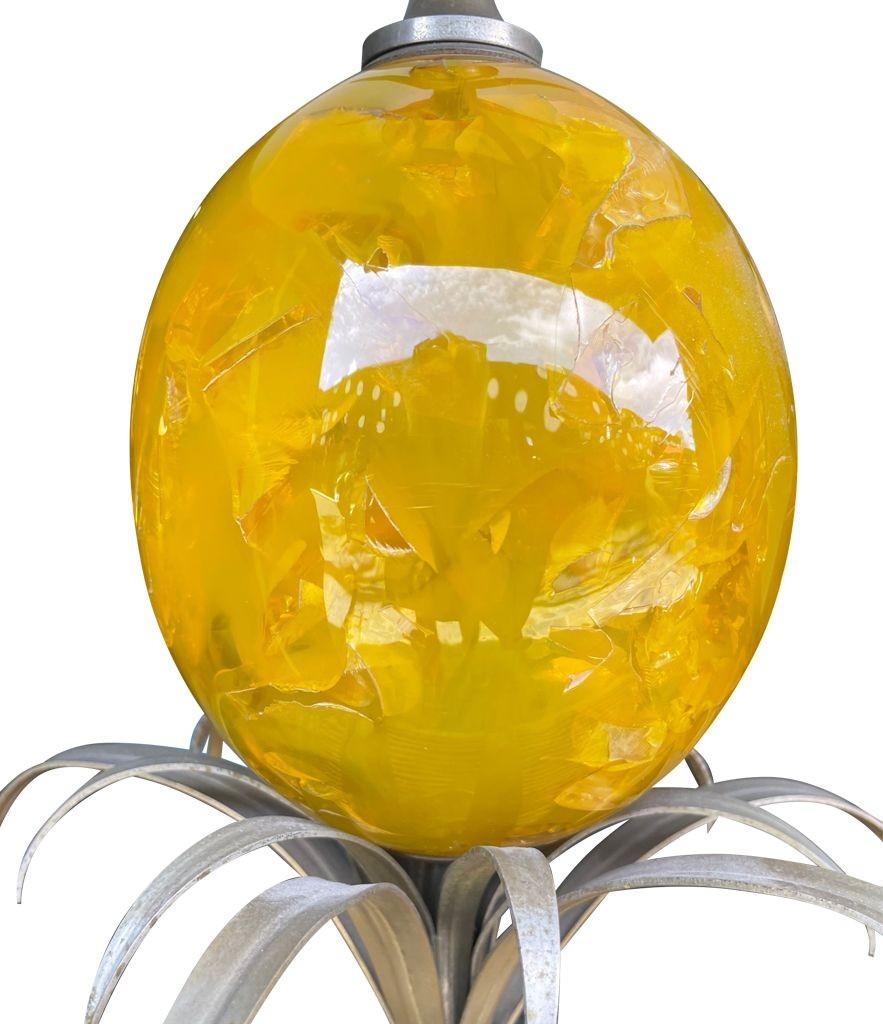 A large 1960s yellow egg lamp attributed with to Maison Charles In Good Condition For Sale In London, GB