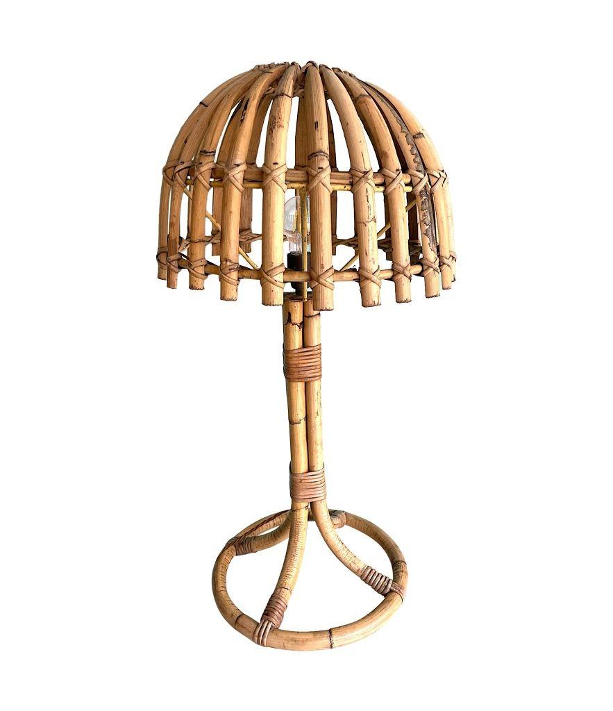 Une grande lampe champignon en bambou des années 1970 par Louis Sognot en vente 4