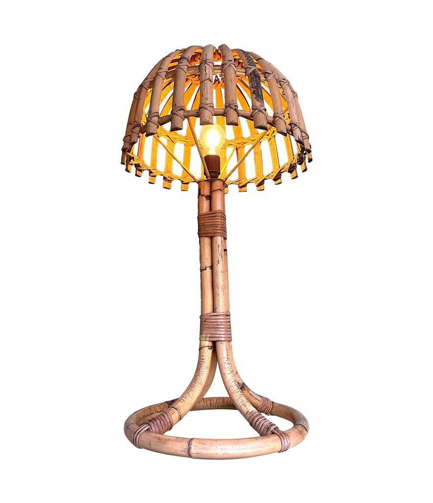 A large 1970s bamboo mushroom lamp by Louis Sognot For Sale 8