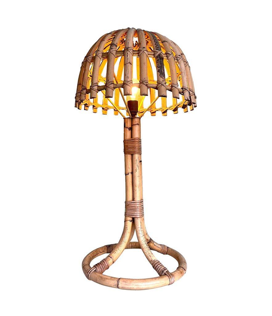 Mid-Century Modern A large 1970s bamboo mushroom lamp by Louis Sognot For Sale