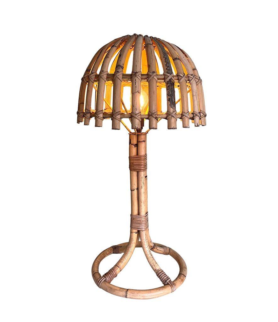 A large 1970s bamboo mushroom lamp by Louis Sognot In Good Condition For Sale In London, GB