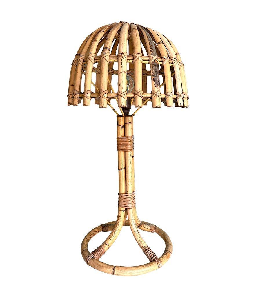 Mid-20th Century A large 1970s bamboo mushroom lamp by Louis Sognot For Sale