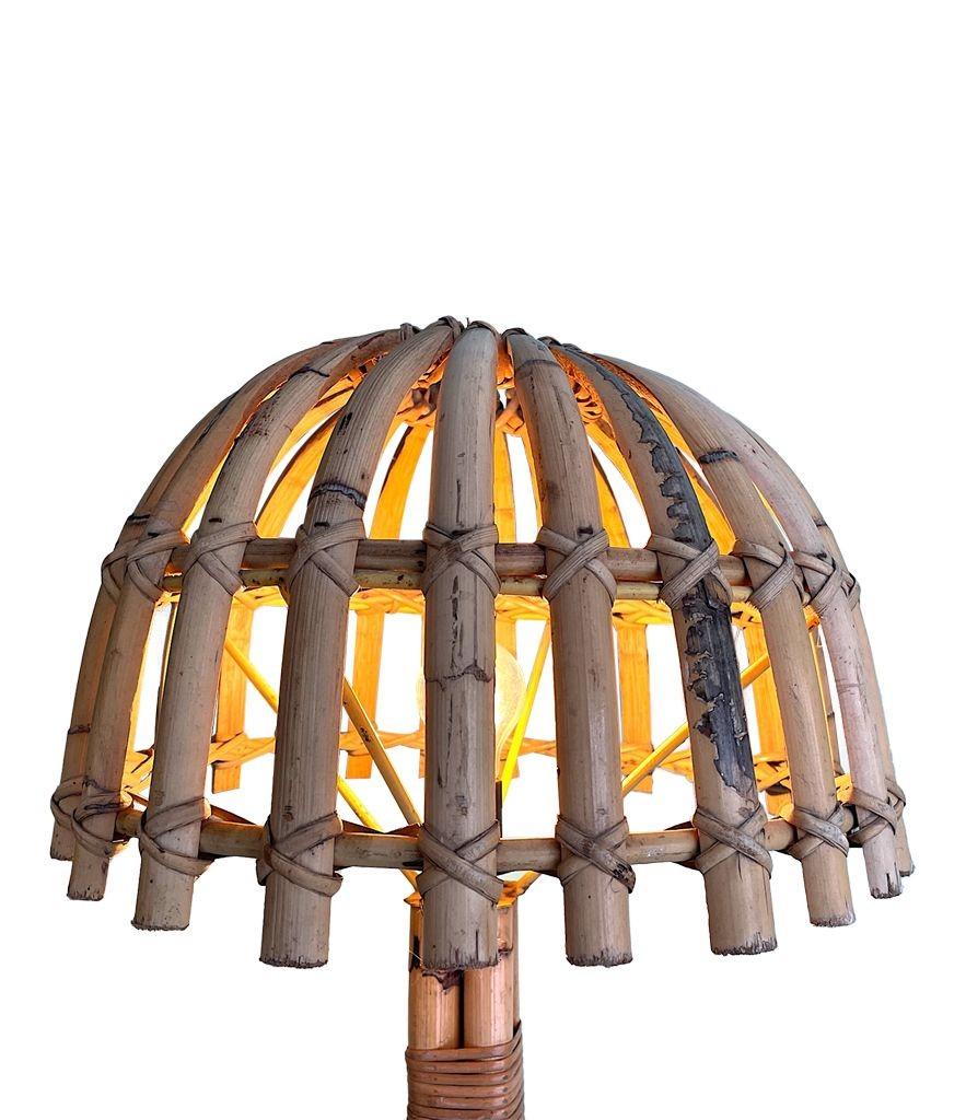 Bambou Une grande lampe champignon en bambou des années 1970 par Louis Sognot en vente