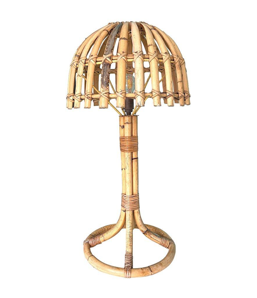 A large 1970s bamboo mushroom lamp by Louis Sognot For Sale 1