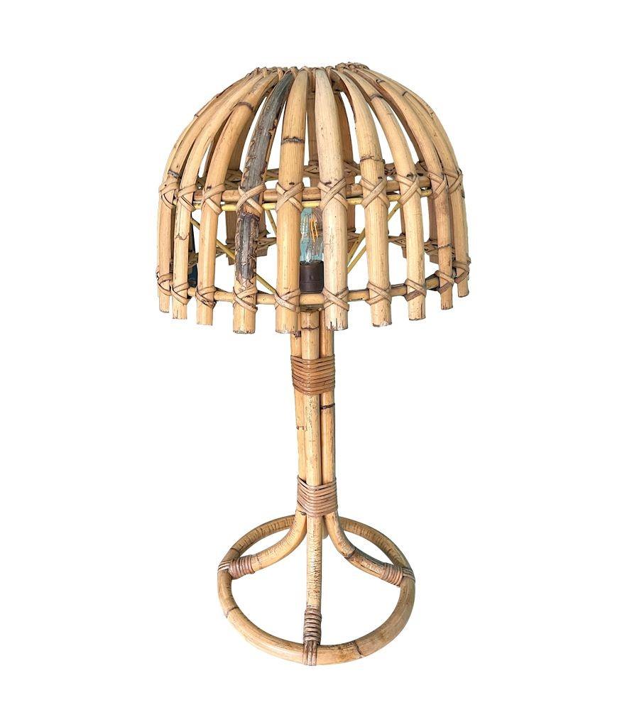 A large 1970s bamboo mushroom lamp by Louis Sognot For Sale 2