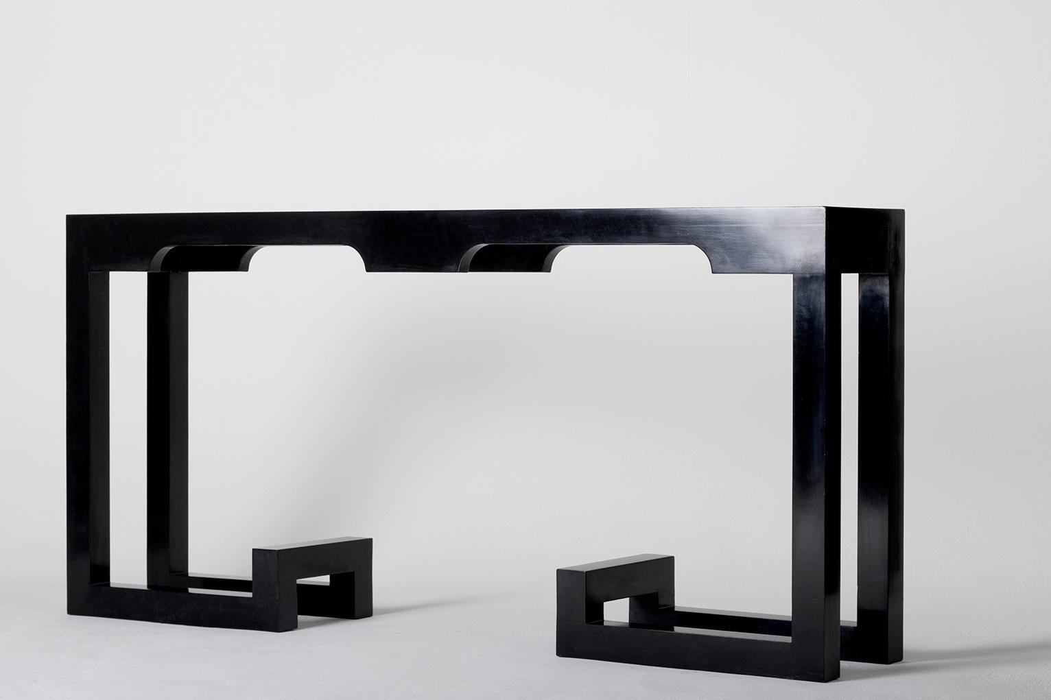 Mid-Century Modern Large 1970s Black Lacquer Console Table