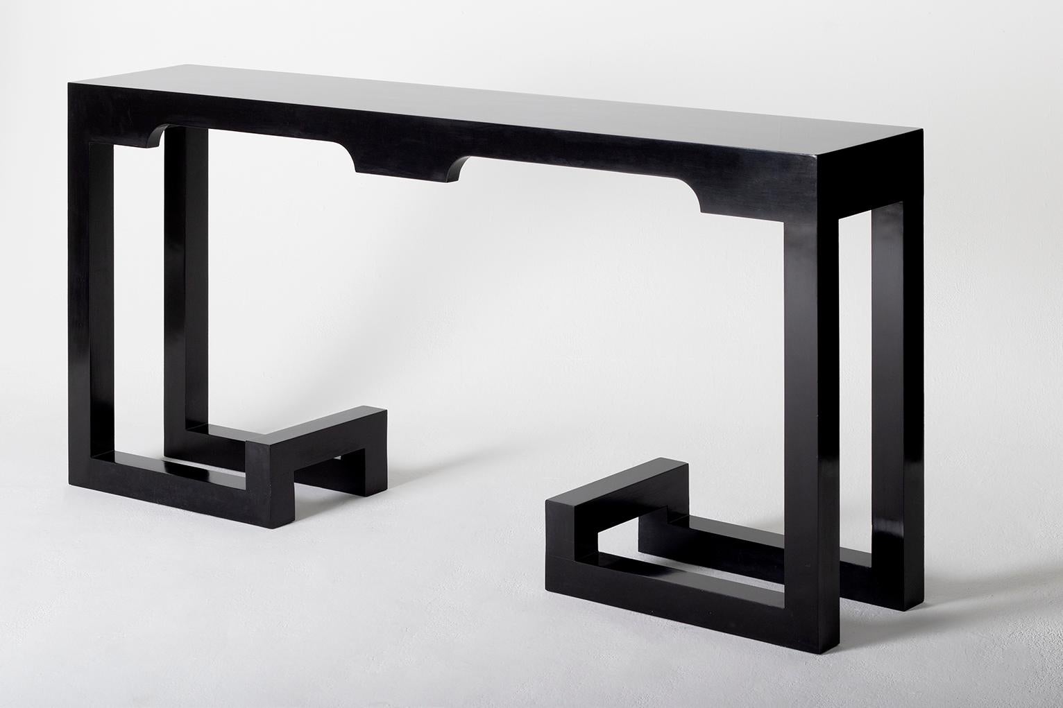 French Large 1970s Black Lacquer Console Table