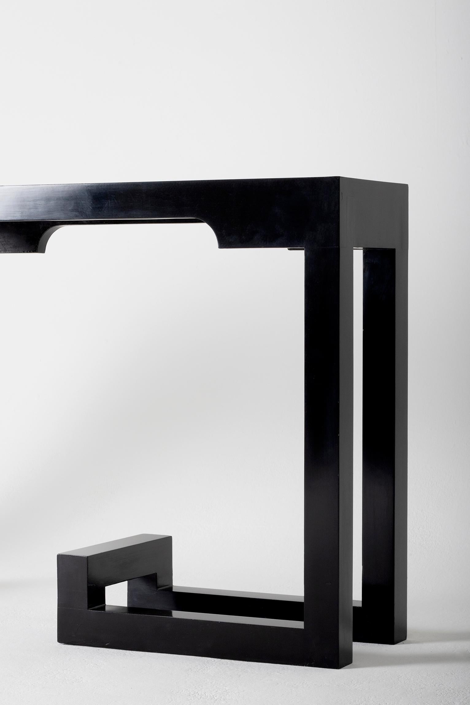 Large 1970s Black Lacquer Console Table 1