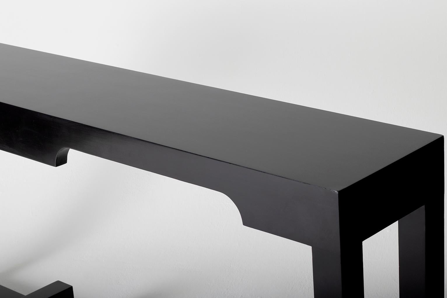 Large 1970s Black Lacquer Console Table 2