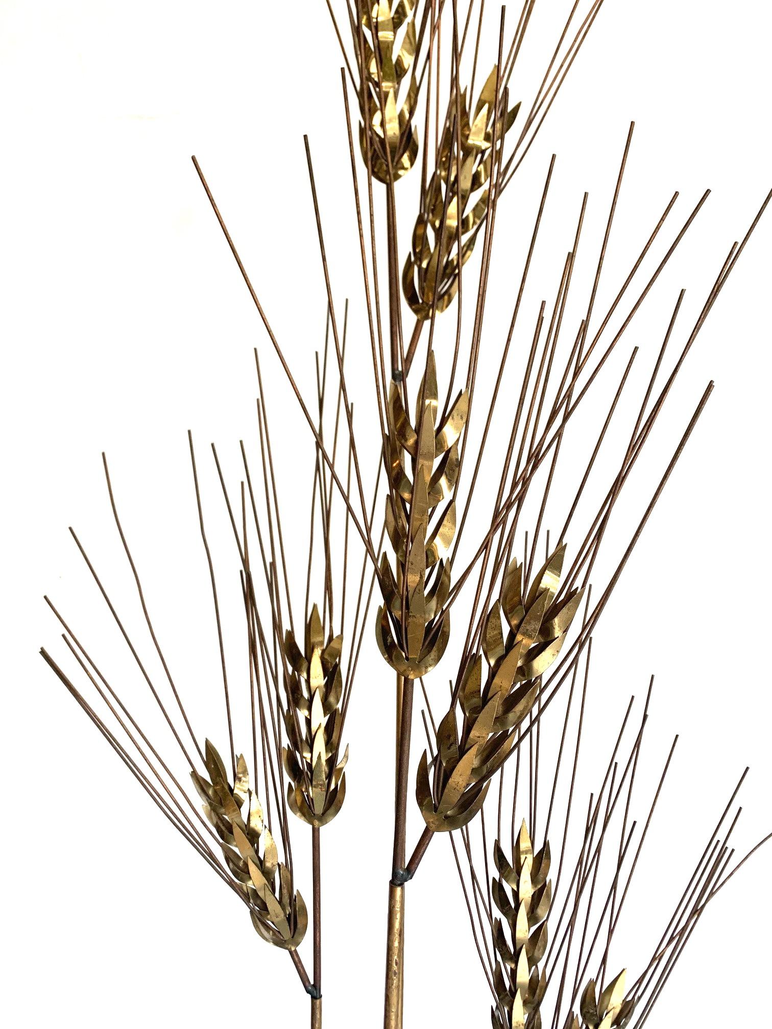 Mid-Century Modern Large 1970s Curtis Jere Floor Standing Brass and Metal Wheat Sheaf Sculpture
