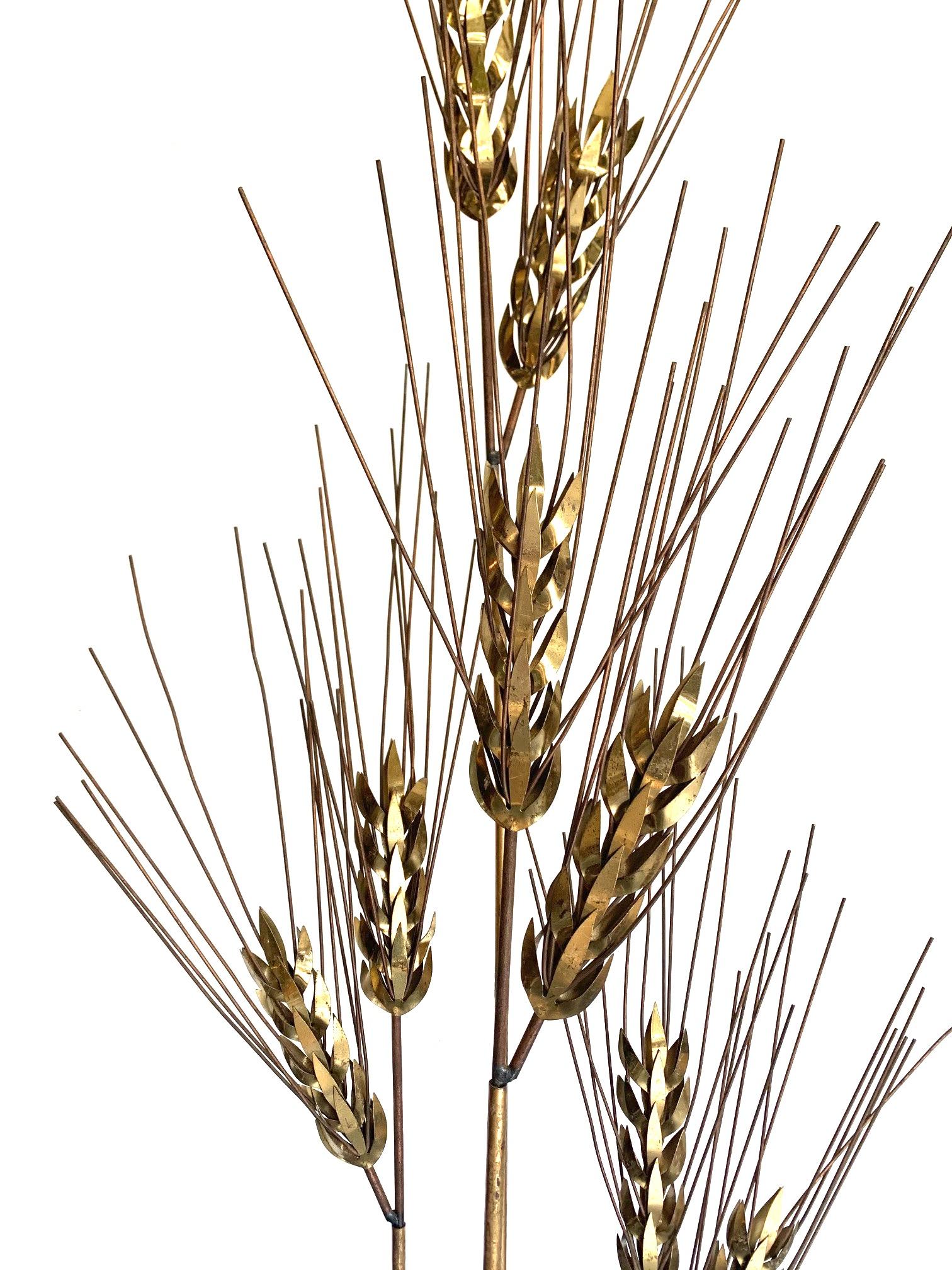 Polished Large 1970s Curtis Jere Floor Standing Brass and Metal Wheat Sheaf Sculpture