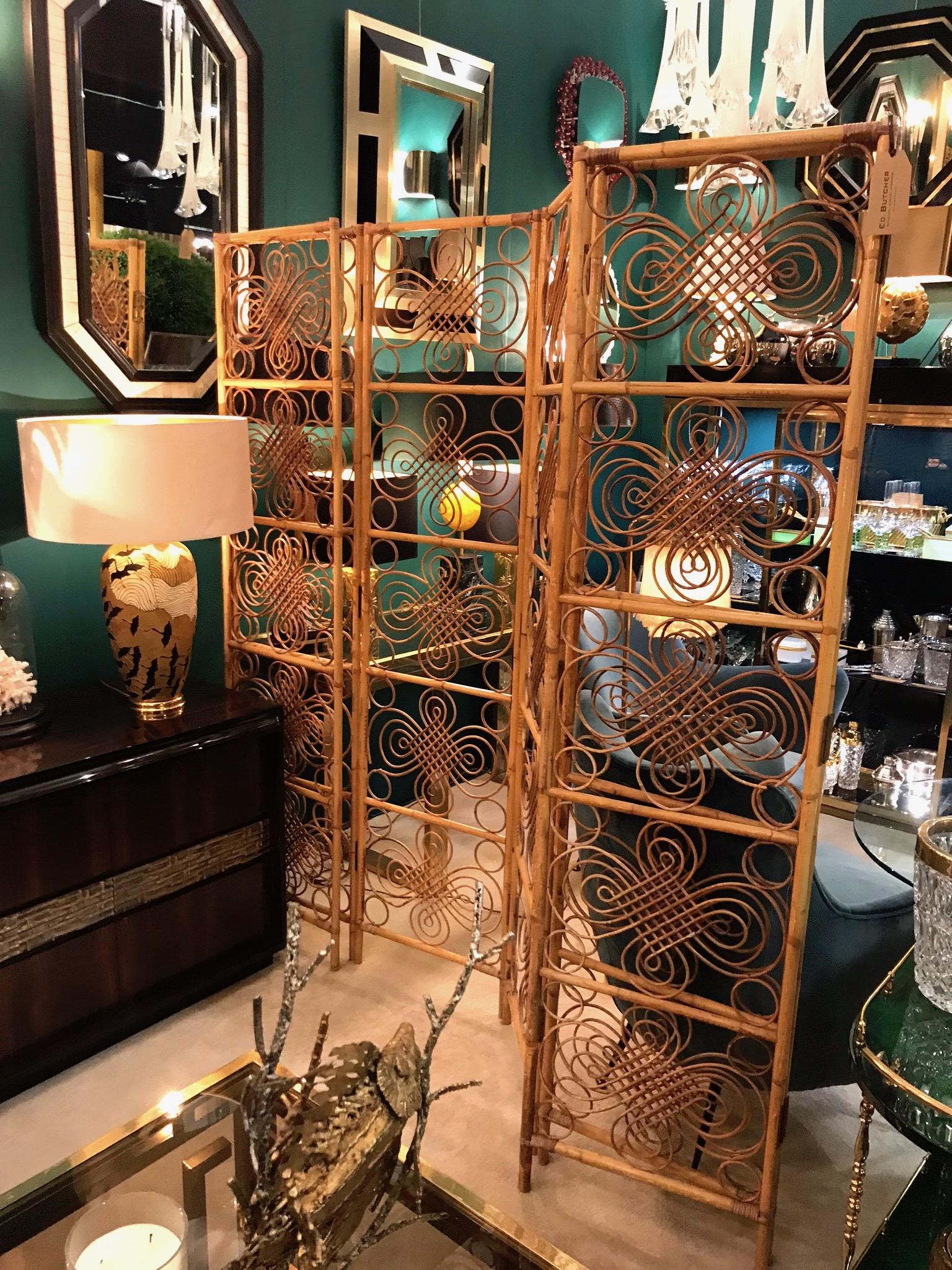 Large 1970s French Riviera Hinged Six-Panel Bamboo Screen, Room Divider 1