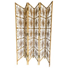 Vintage Large 1970s French Riviera Hinged Six-Panel Bamboo Screen, Room Divider