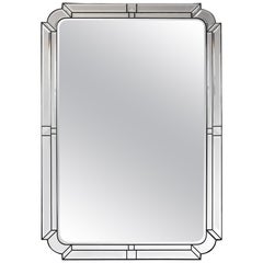 Large 1970s Italian Mirror with Canted Corners in the Art Deco Style
