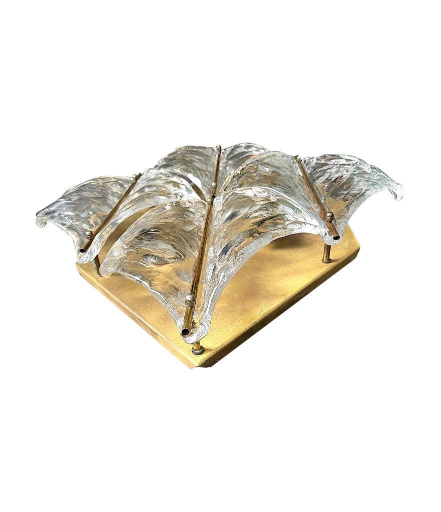Large 1970s Italian Murano Glass Square Wall /Ceiling Sconce by Mazzega For Sale 3